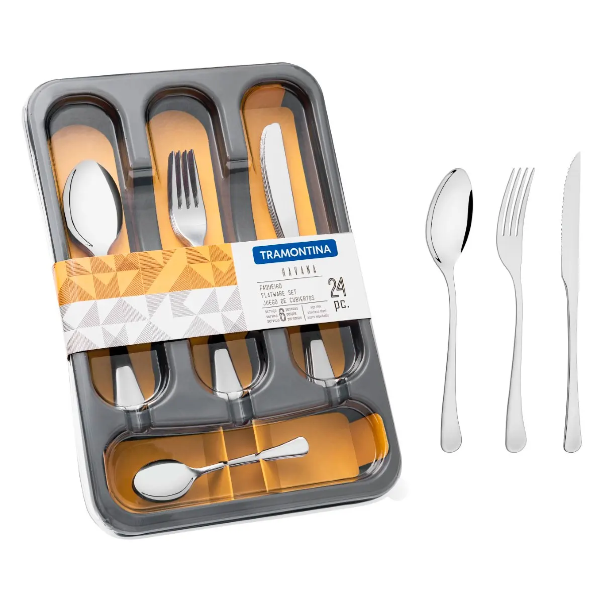 

STAINLESS STEEL HAVANA KNIVES FOR BARBECUE FINISH SHINE AND DRAWER 24 PIECES