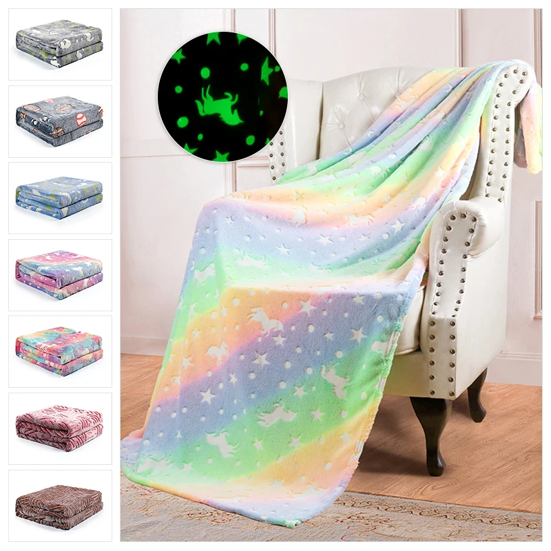 

Glowing Blanket Decorative Bed Sofa Blanket Personality Gift Blanket Gradient White Horse Fleece Children's Blanket