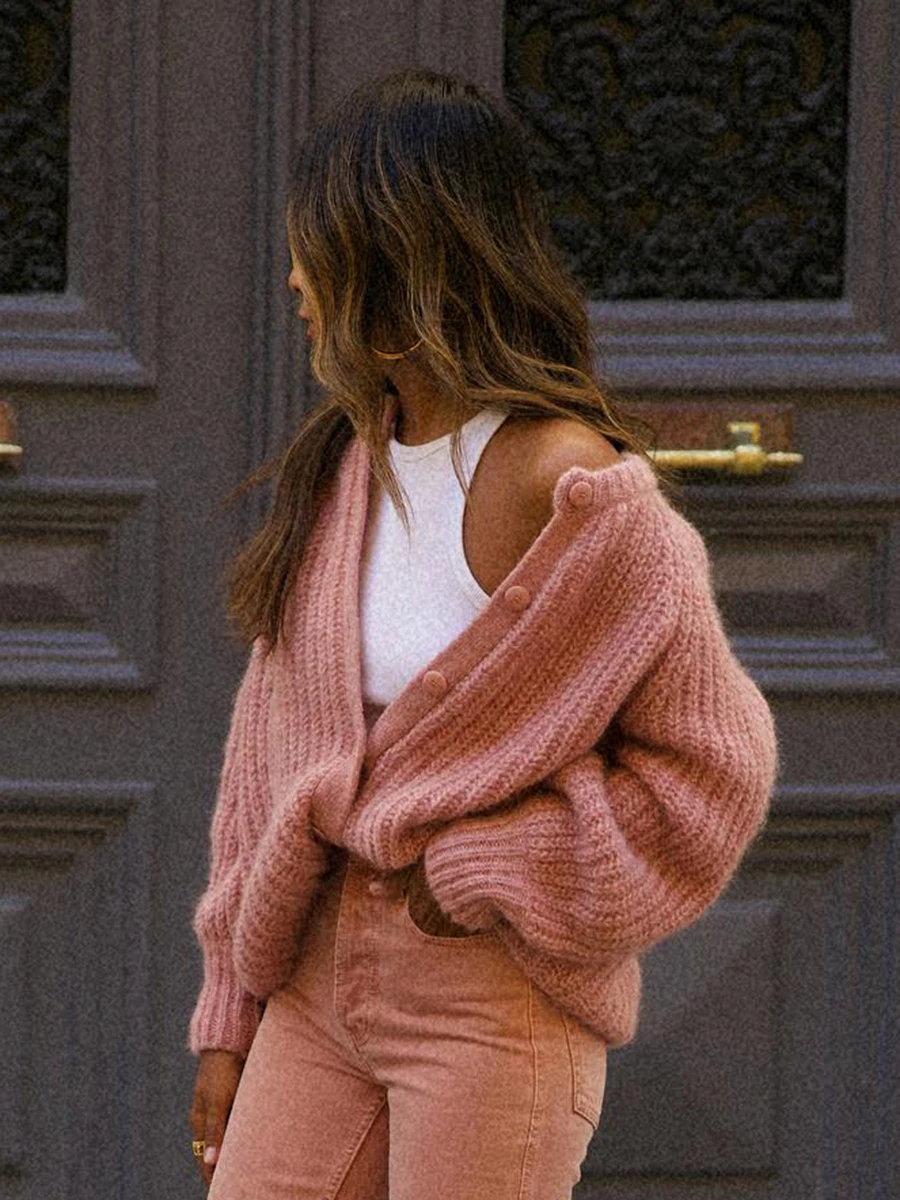 

Beaded Rib Knitting Cardigan 2022 Autumn Winter Woman Round Neck Long Sleeve Sweaters Hauts Femme Vintage Elegant Gilet Jumper