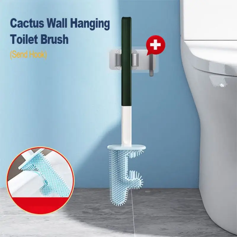 

No Dead Corner Cactus Toilet Brush Silicone Bristles Toilet Brush Wall-Mounted Cleaning Brush with Holder Cleaning Kit WC Access