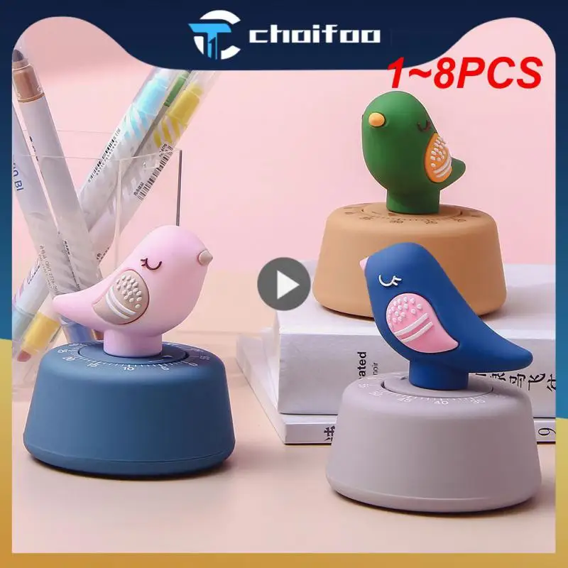 

1~8PCS Bird Timer Reminder Countdown Stopwatch Alarm 60 Minute Kitchen Cooking Learning Timers Mechanical Wind-up Counter Alarm