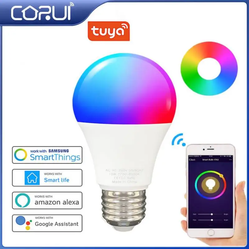CORUI-bombilla LED inteligente TUYA, E27, RGBCW, WiFi, regulable, Control por voz, para...