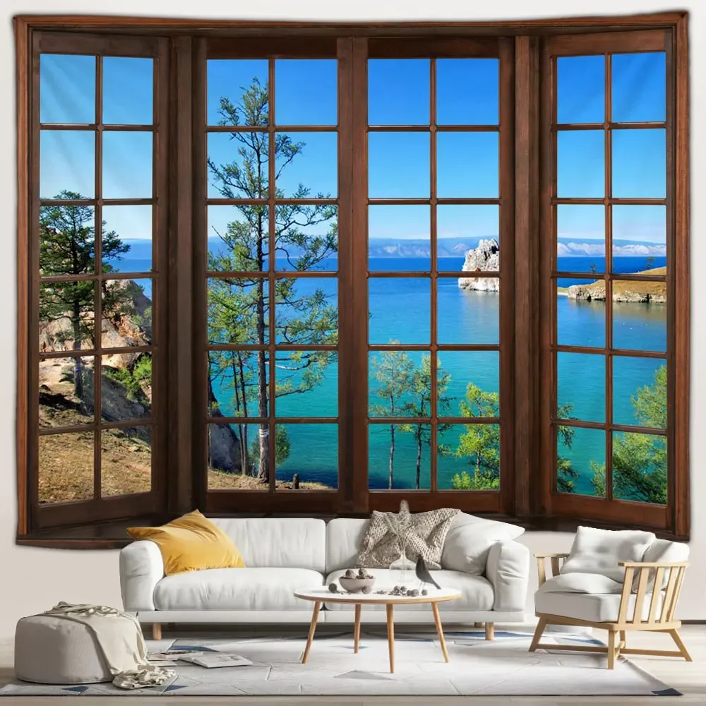 Внешний искусственный пейзаж лесной водопад коричневое окно природный ландшафт