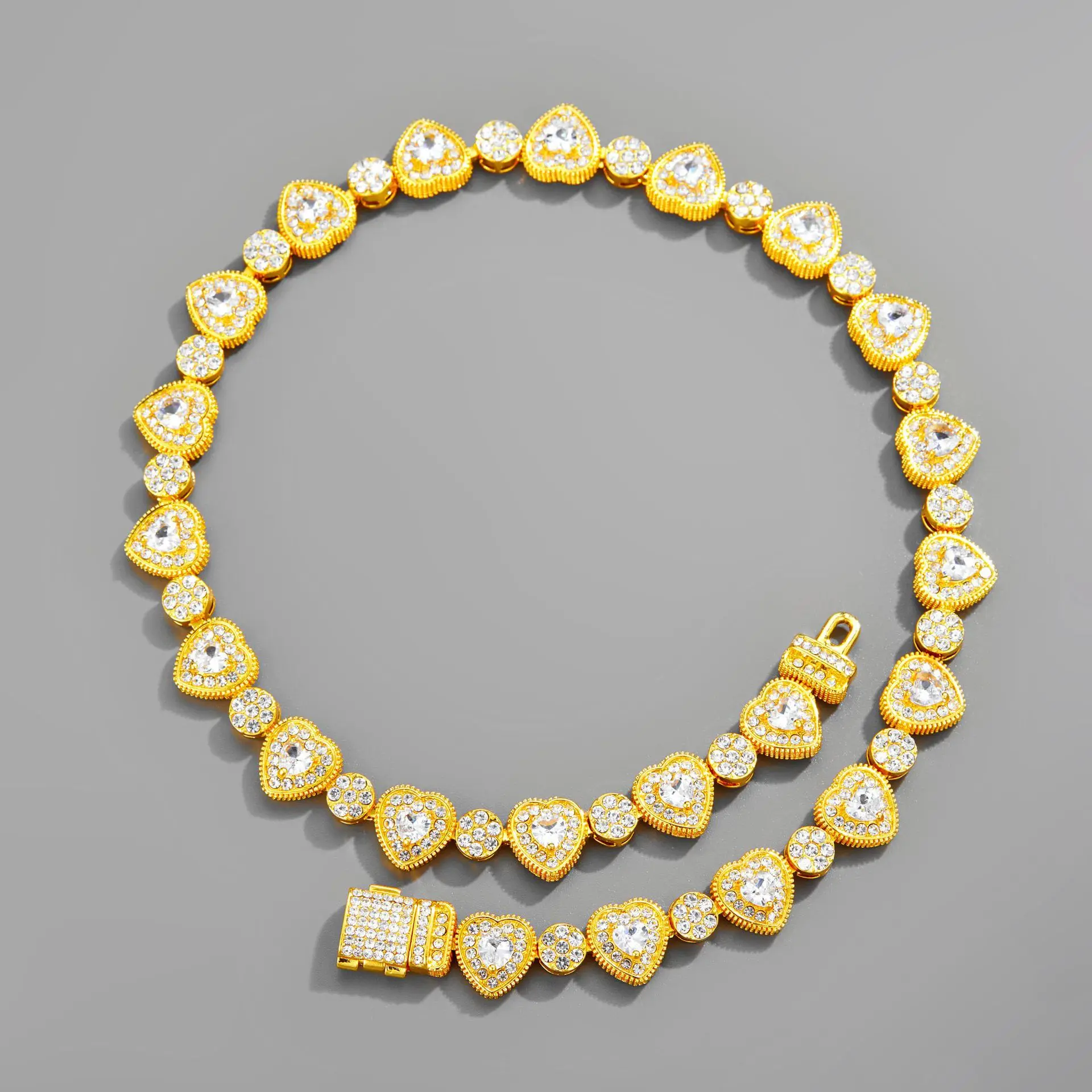 

hip12mm Iced Out Baguette Jewelry Round Heart Cubic Zircon Tennis chain Choker Necklace Hip Hop Party Accesssories Silver Color