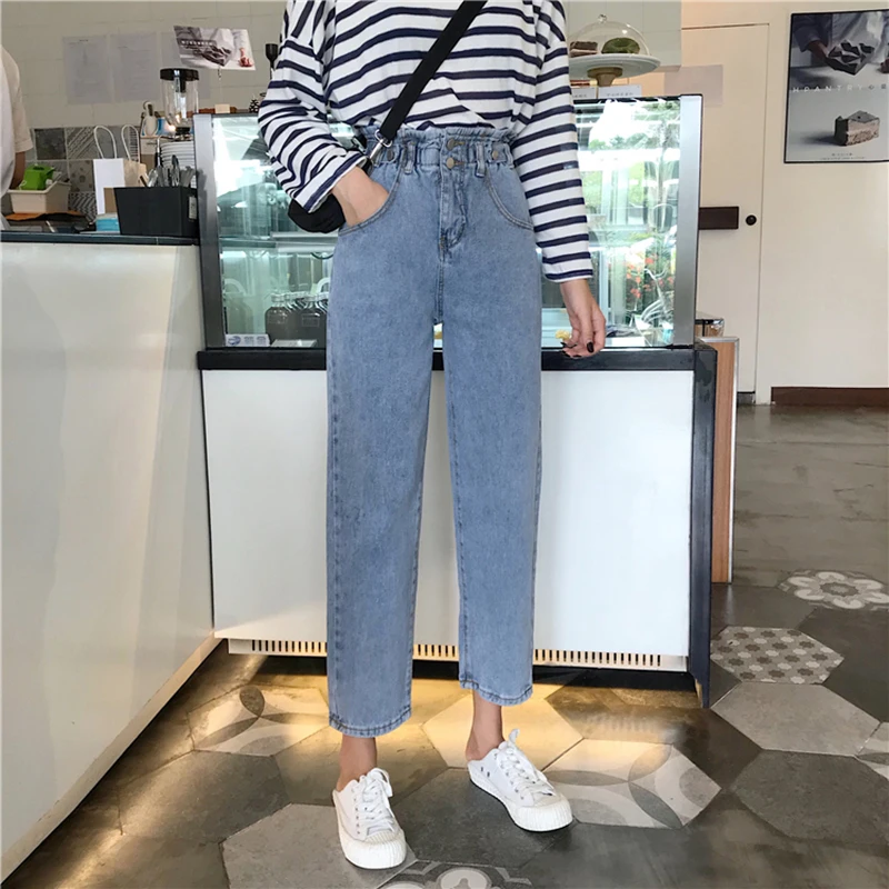 

DD1407 New Daddy Pants Straight High Waist Thin Light Color Nine Points Wide Leg Jeans