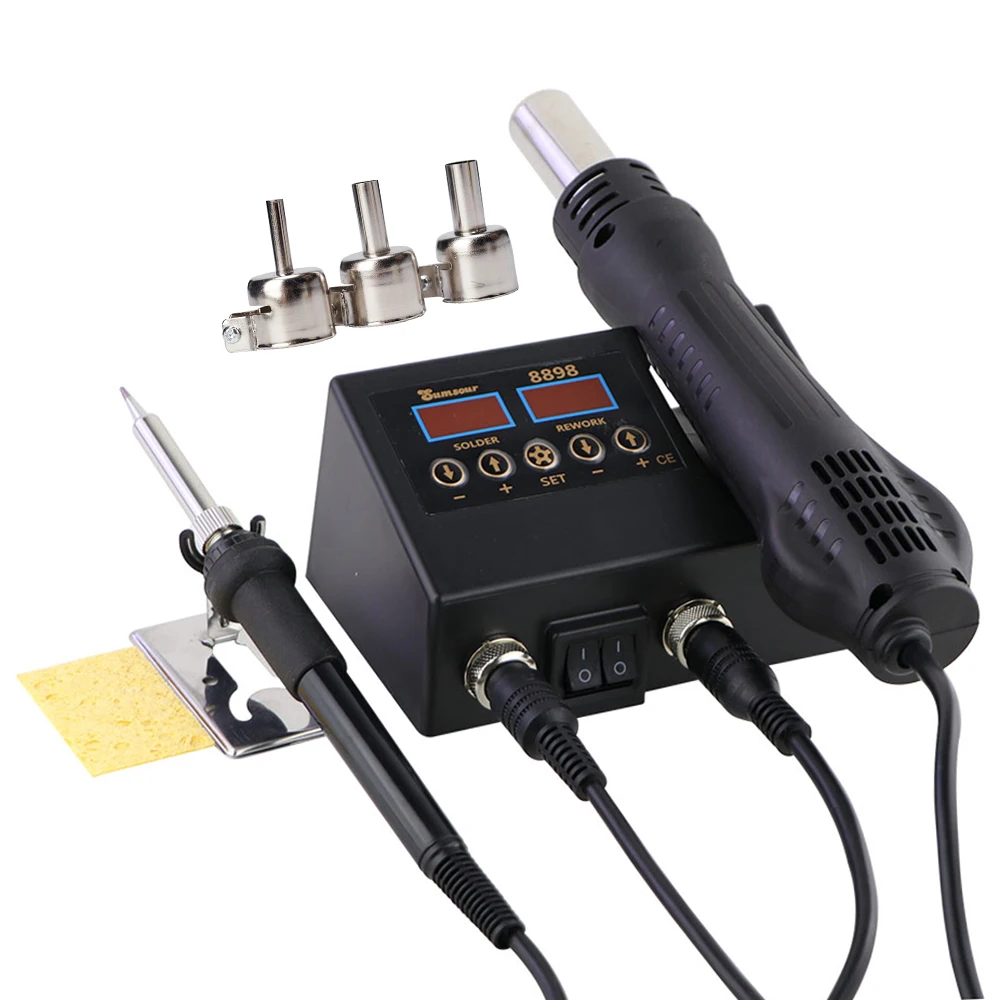 

8898 Rework Soldering Station 2 in 1 Hot Air Gun Electric Soldering Iron Digital Display Welding Equipment Repair Tools