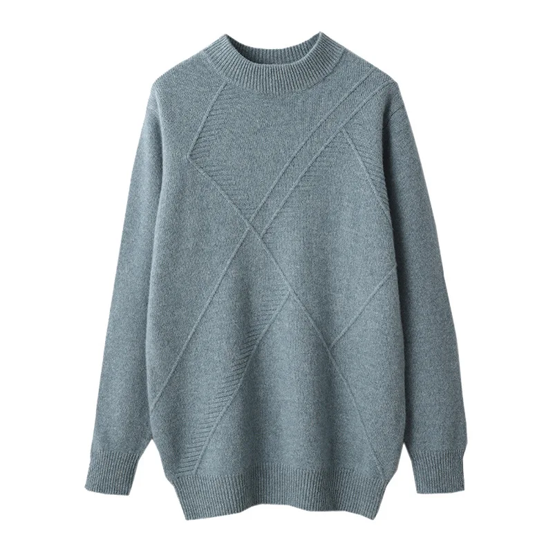 Новый утолщенный мужской свободный пуловер из чистой шерсти на осень и зиму