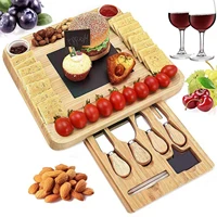 wooden cheese plate bamboo cheese board cutlery cutter set with slide out drawer cooking tools slicer fork scoops cut