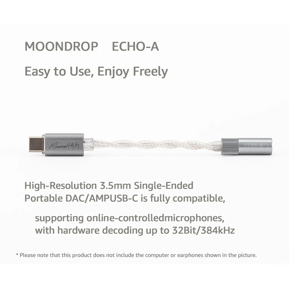 Фото Moondrop ECHO-A USB DAC Портативный декодер Усилитель для наушников IEM AMPs Мобильный ключ Адаптер TYPE C на 3,5 мм №2