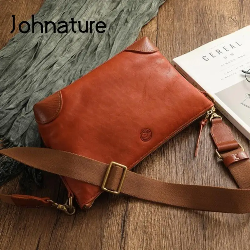 Johnature High Quality Genuine Leather Crossbody Bag 2023 New Vintage Natural Real Cowhide Solid Color Women Shoulder Bags