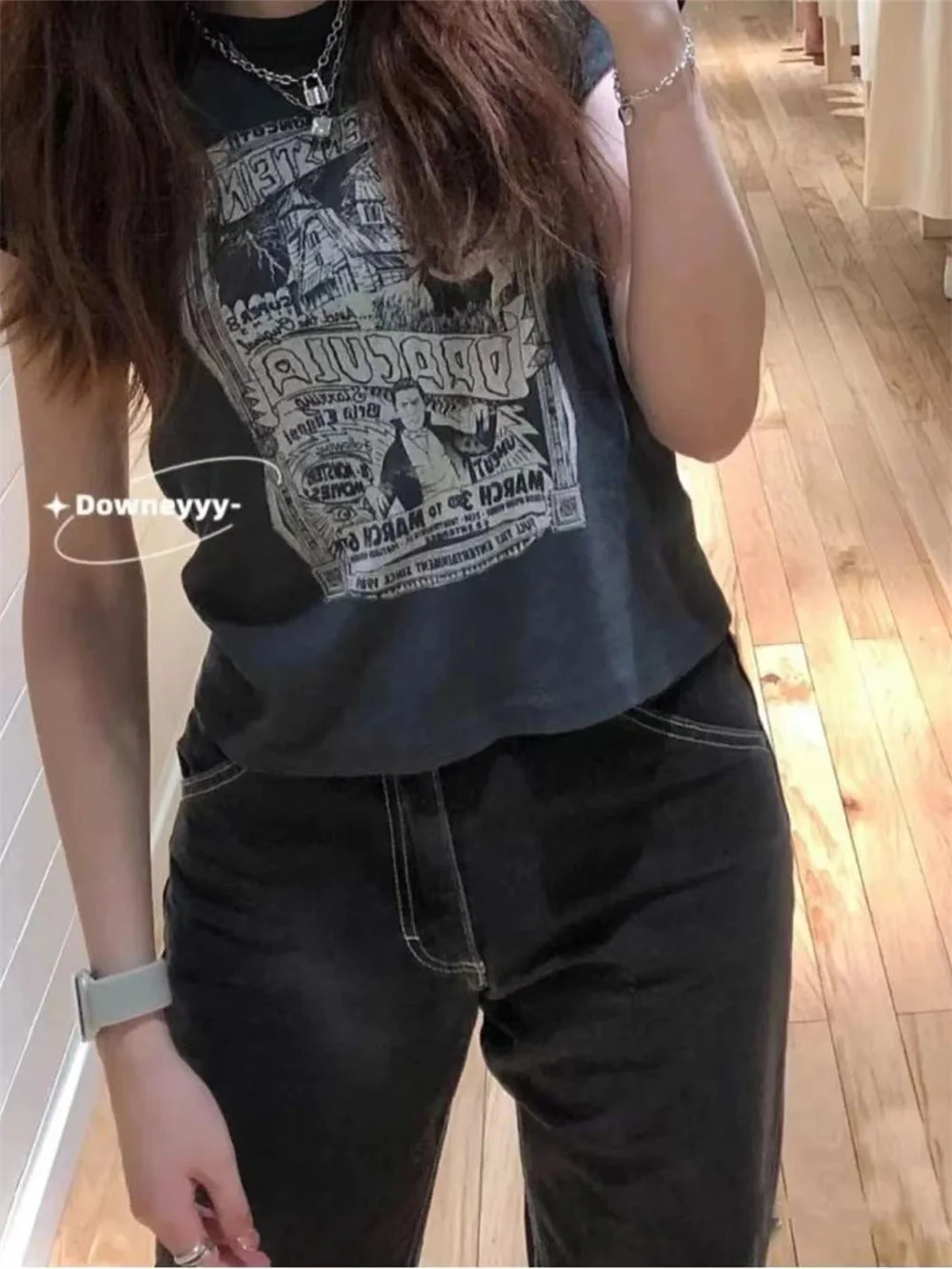 Женская футболка PUWD с графическим рисунком 2024 Повседневная винтажная тонкая