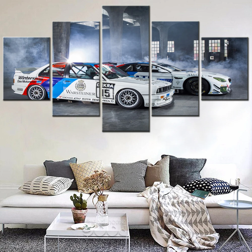 

Modern Canvas Paintings 5 Pieces Supercars B M W Tuning M6 E30 Racing Car Picture Poster Print Wall Art for Living Room Decor