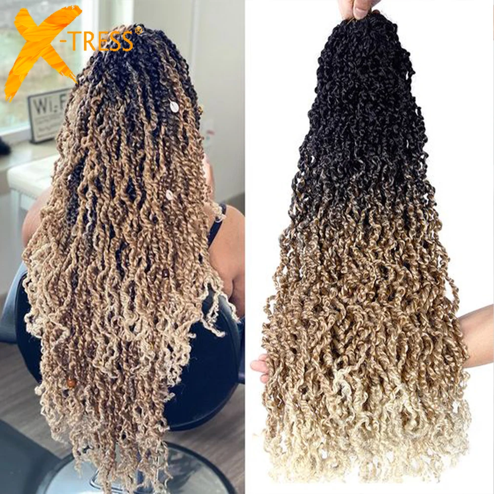 Ombre Brown Blonde Synthetic Crochet Braids Long Curly Senegalese Twist Pre Looped Passion Twist Full Soft Braiding Hair X-TRESS