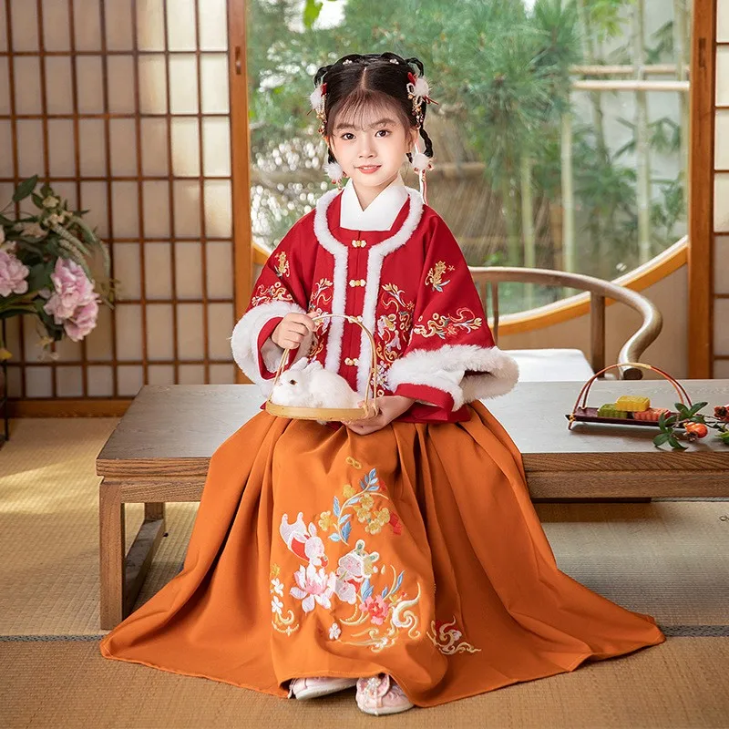 

Детское зимнее платье для народных танцев, сказочное платье ханьфу, Детский костюм принцессы, комплект для вечеринки, косплей, красная одеж...