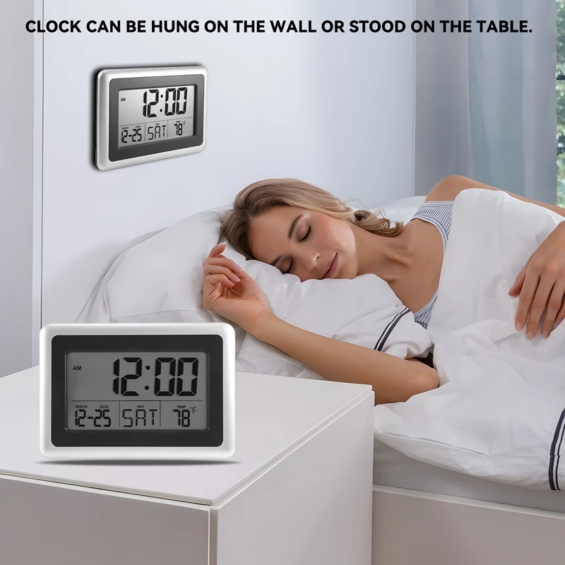 Цифровые настенные часы Atomic большой ЖК-дисплей работает от аккумулятора