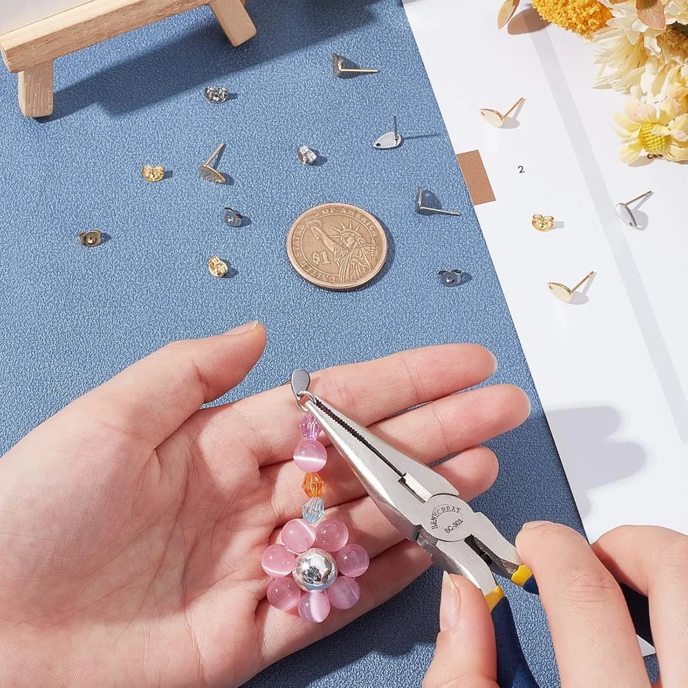 40 шт. круглые серьги-гвоздики из нержавеющей стали 2 цвета