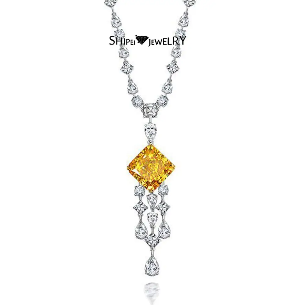 

Shipei 100% 925 Sterling Silver 18*18 MM Created Moissanite Diamonds Gemstone Cocktail Pendant Necklace Fine Jewelry Wholesale