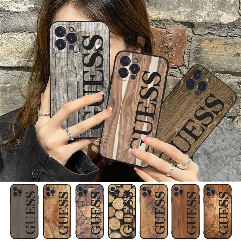 

Luxury brand Guess Wood Grain Phone Case For iPhone 13 11 8 7 6 6S Plus X XS MAX 5 5S SE 2020 XR 11 pro Funda