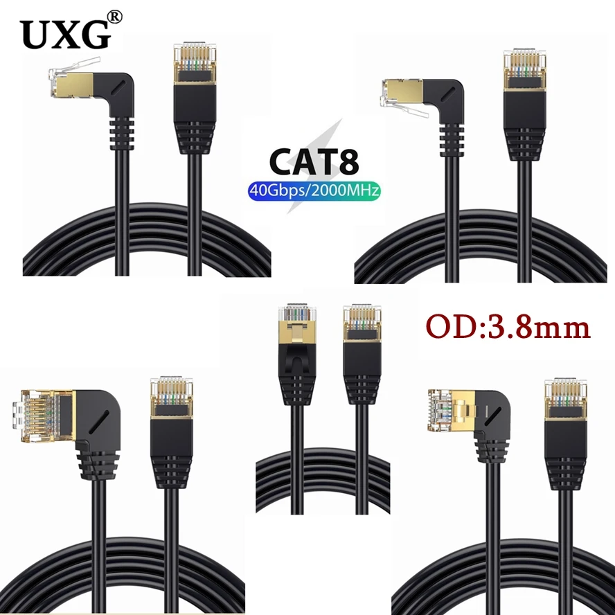

Ultra Slim Cat8 Ethernet Cable SFTP 40Gbps 2000MHz Cat 8 RJ45 Network Lan 90 Degree UP Down Angle Internet RJ 45 Ethernet Cable