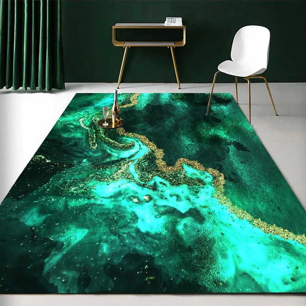 Modern Luxury Green Living Room Rug Decoration Emerald Carpet Abstract Big Floor Mat Washable Bedroom Carpet Anti-slip Customize