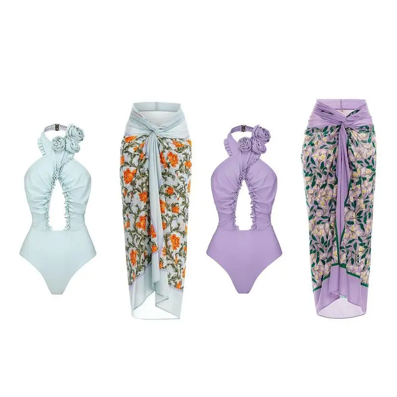 

Купальник с цветочным принтом, в стиле ретро, с открытой спиной