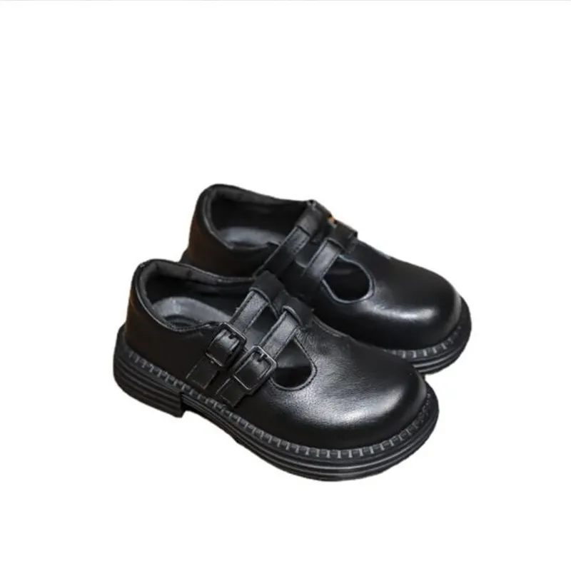 Children Genuine Leather Shoes 2022 Spring New Baby Retro Square Toe Buckle Kid Moccasins Loafers