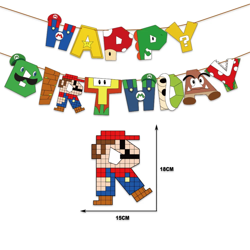 

Game Super Mario Bros Birthday Decorations Banner Paper Party Supplies Cards Set of Flags Happy Children Anime Figures Gifts Kid