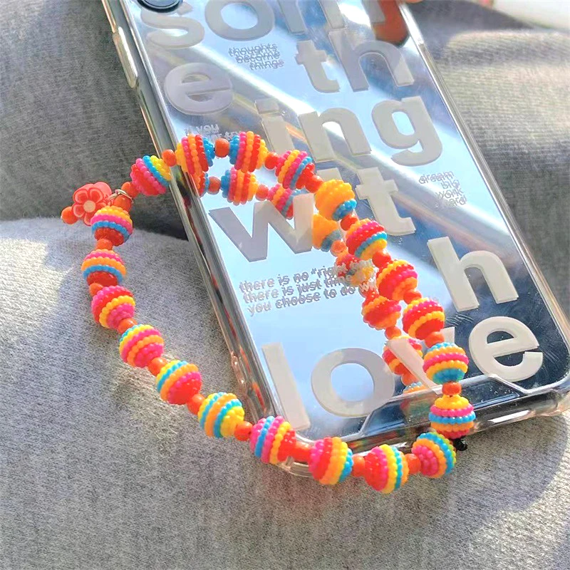 Colorful Ball Flower Key Chain Ladies Fashion Cute Romantic Vintage Keychain Charm Korea 90s Aesthetic Bag Phone Chain Gift New