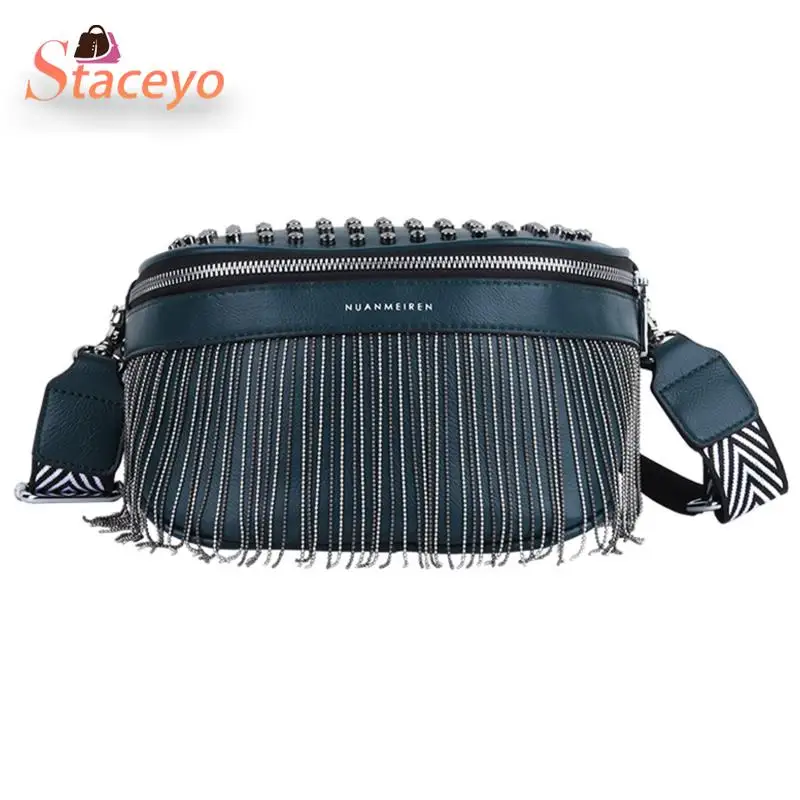 Luxury Woman Chest Bag Fashion Tassel Leather Large Capacity Crossbody Chest Bag Women Waist Bag Casual Rivet Desing Travel Pack
