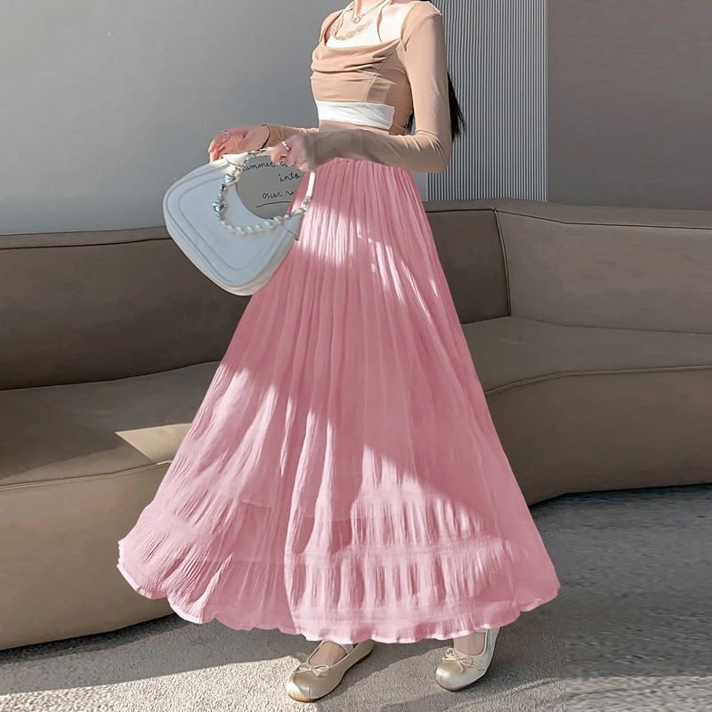 Женская юбка весна-лето 2024 с высокой талией плиссированные юбки черные белые