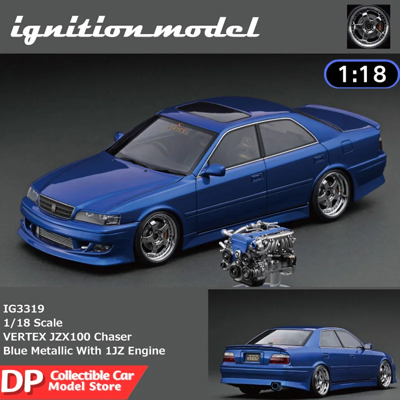 IG 1:18 VERTEX JZX100 Chaser Синяя металлическая смола Коллекционная модель автомобиля