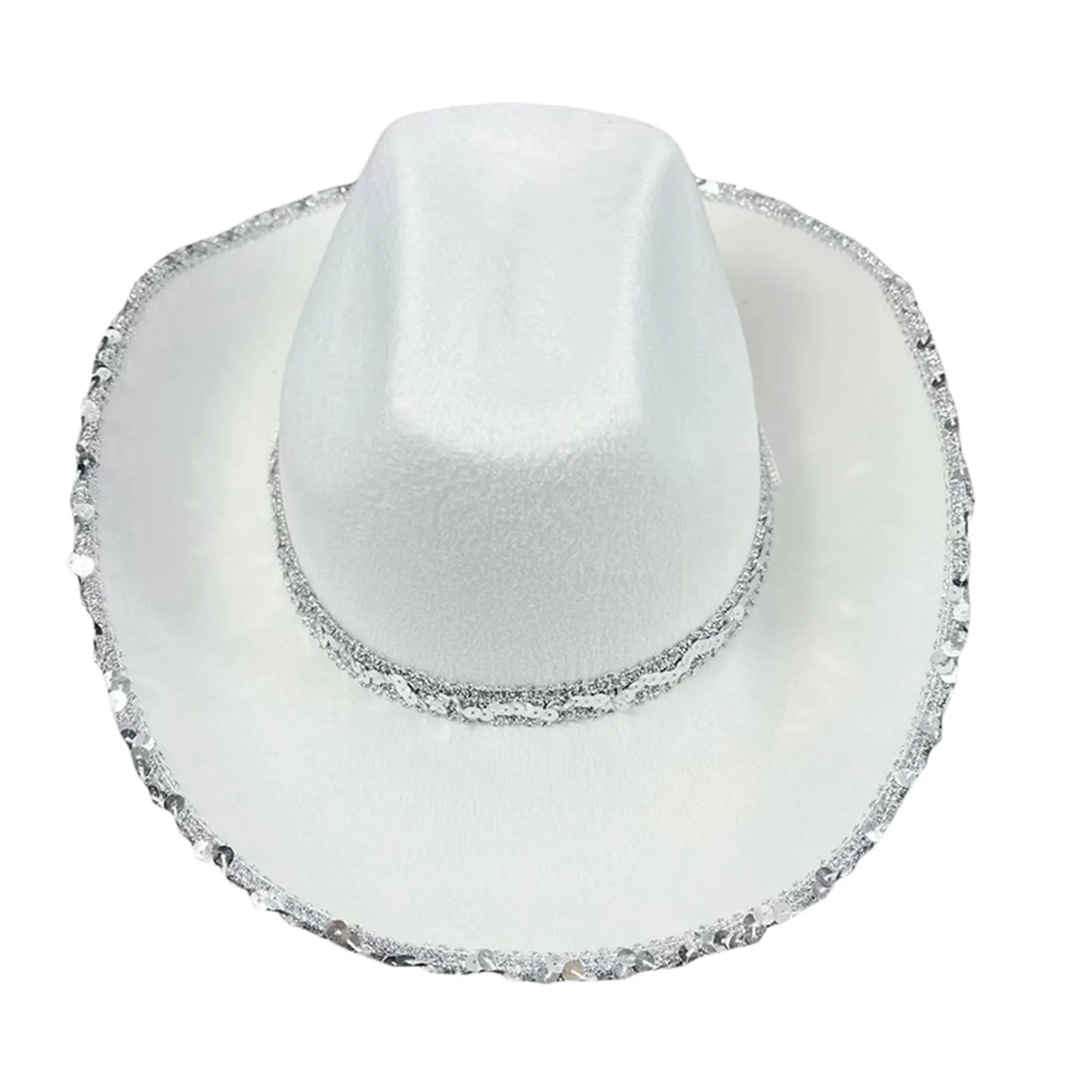 

Women Cowboy Hats Shiny Sequined Wide Brim Western Large Thick Cap for Club Party