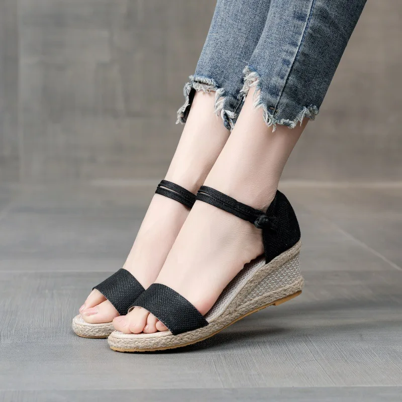Сандалии женские с открытым носком эспадрильи на танкетке Повседневная летняя