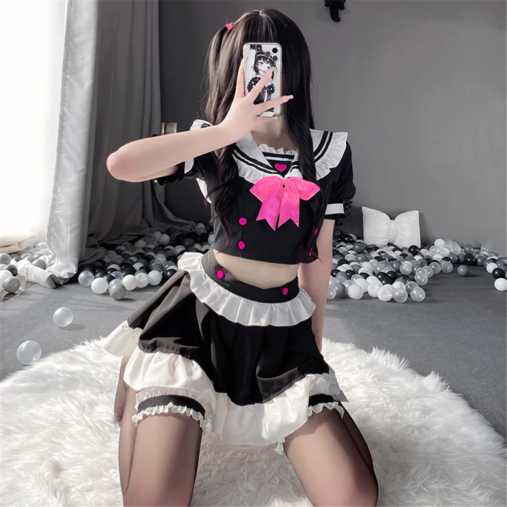 

Sexy Maid Dress Servant Uniform Temptation Pink Bow Flounce Pompey Skirt Lolita Student Cosplay Roleplay Costumes Lingerie Set