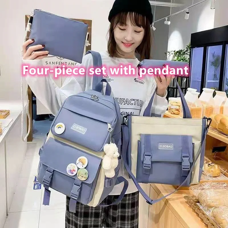 

Women 4PCS Fashion Backpack Set Waterproof School Bags Patchwork Female Travel Pack Rucksack For Teenagers Girls