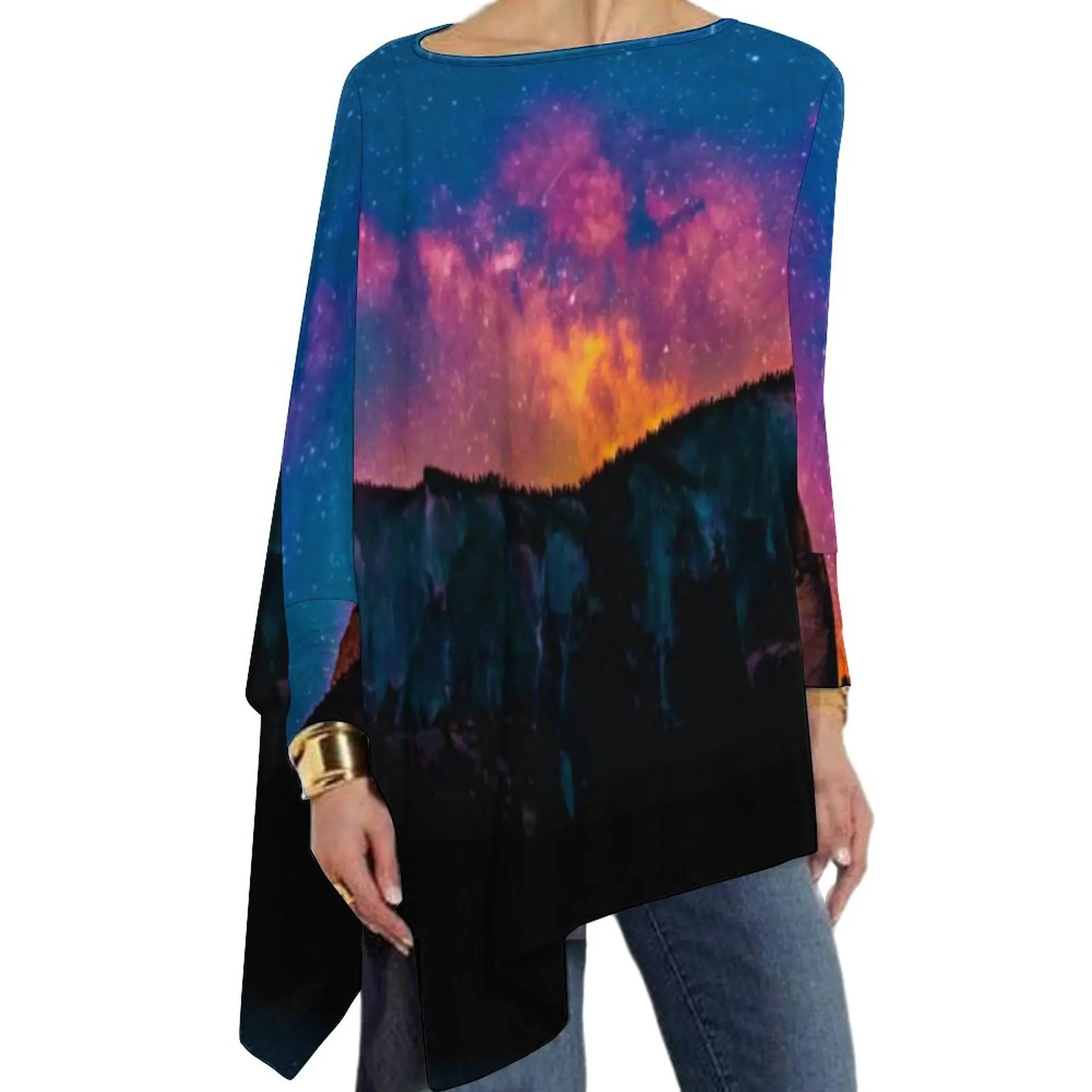 

Женская футболка с длинным рукавом, круглым вырезом и принтом