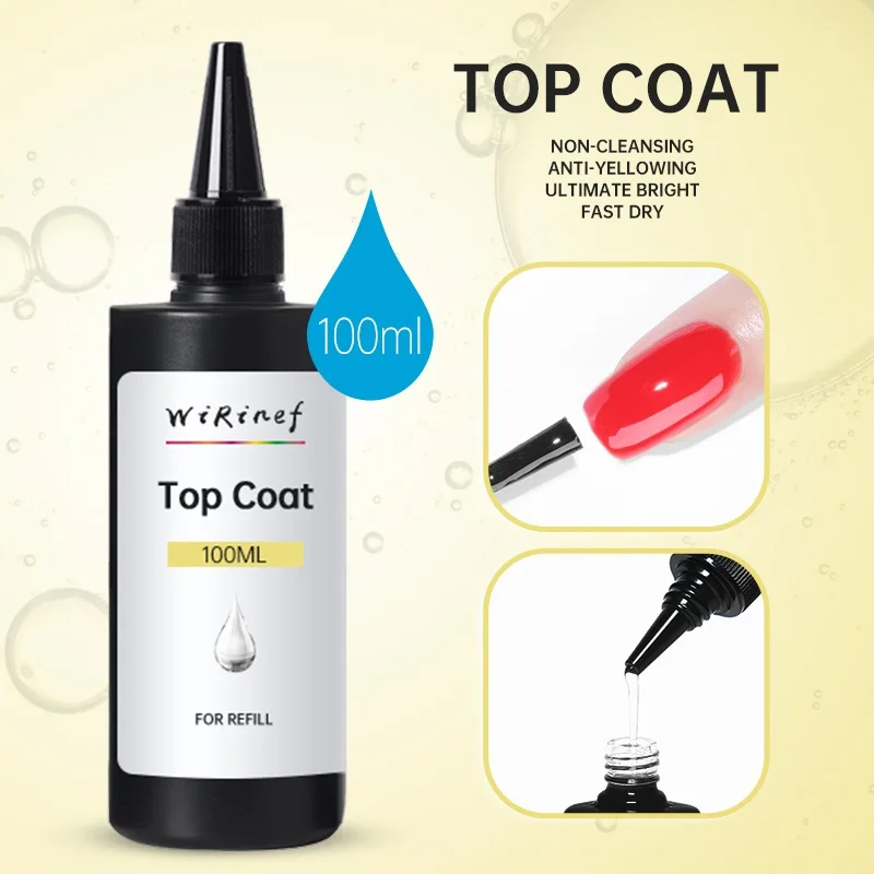 

WiRinef No Wipe Top Coat Base Coat 100ml Nail Gel polish Design Enhancer Varnish Semi Permanent Soak Off UV LED Nail Art Tool