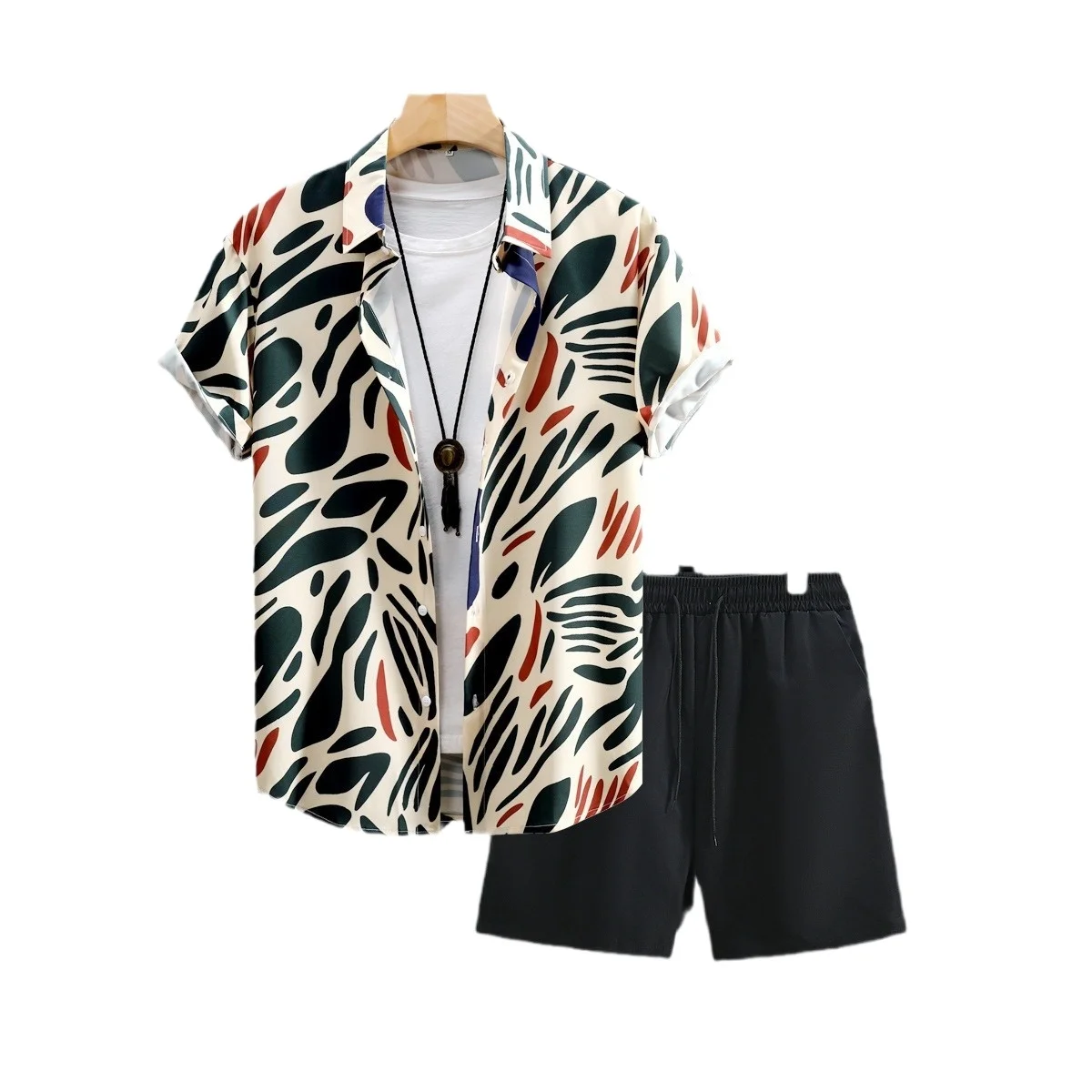 Мужской комплект из 2 предметов гавайская рубашка и шорты с коротким рукавом