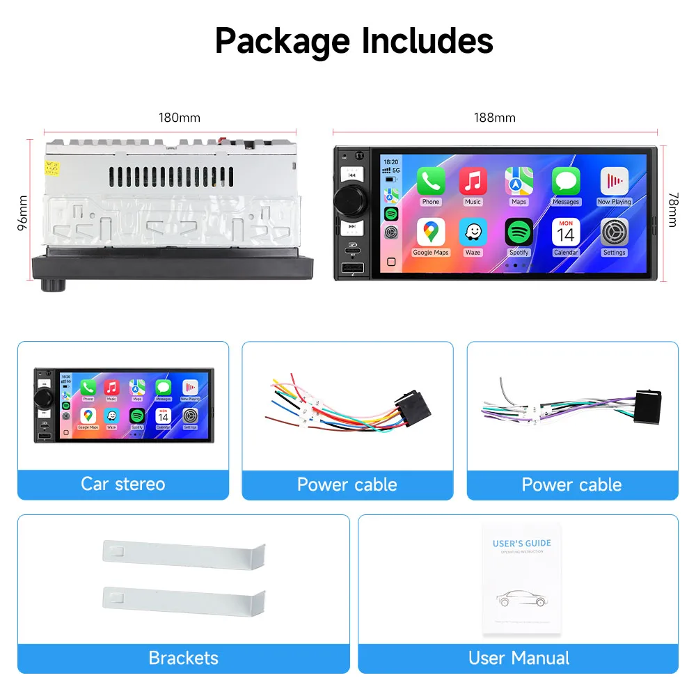 

JIUYIN 6 "Универсальный 1DIN автомобильный MP5 стереоплеер мультимедийное радио беспроводной CarPlay Android Auto FM USB Type-C Plug сенсорный экран