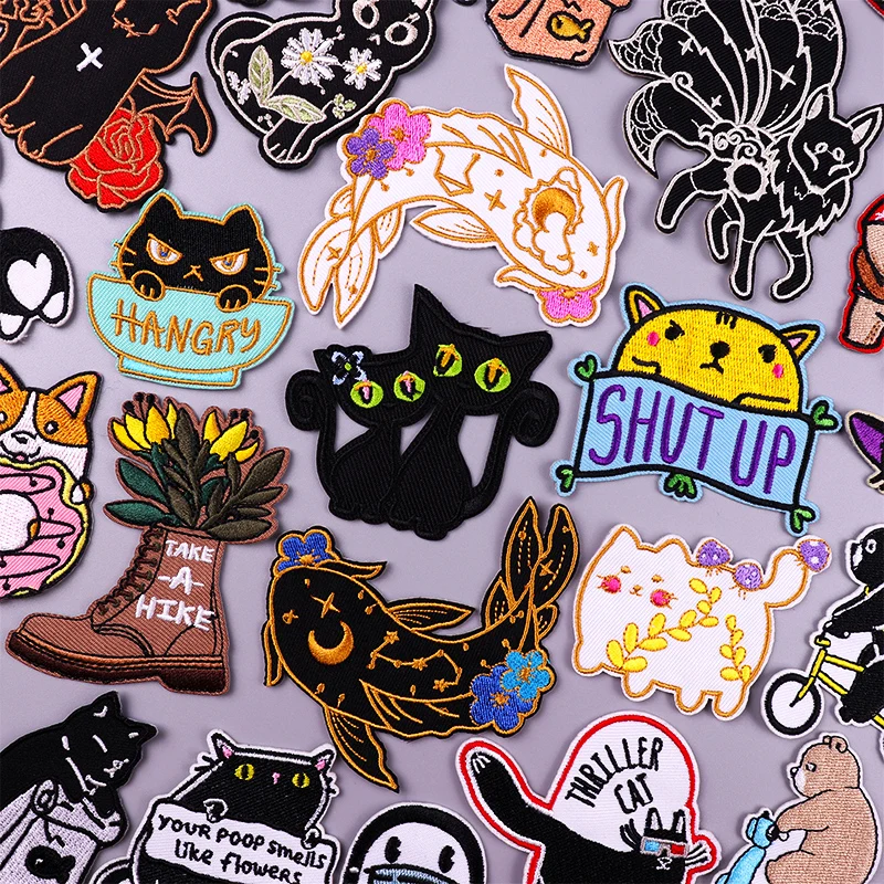 Нашивки с мультяшным котом на одежду значки животными Полосатая Вышивка милым