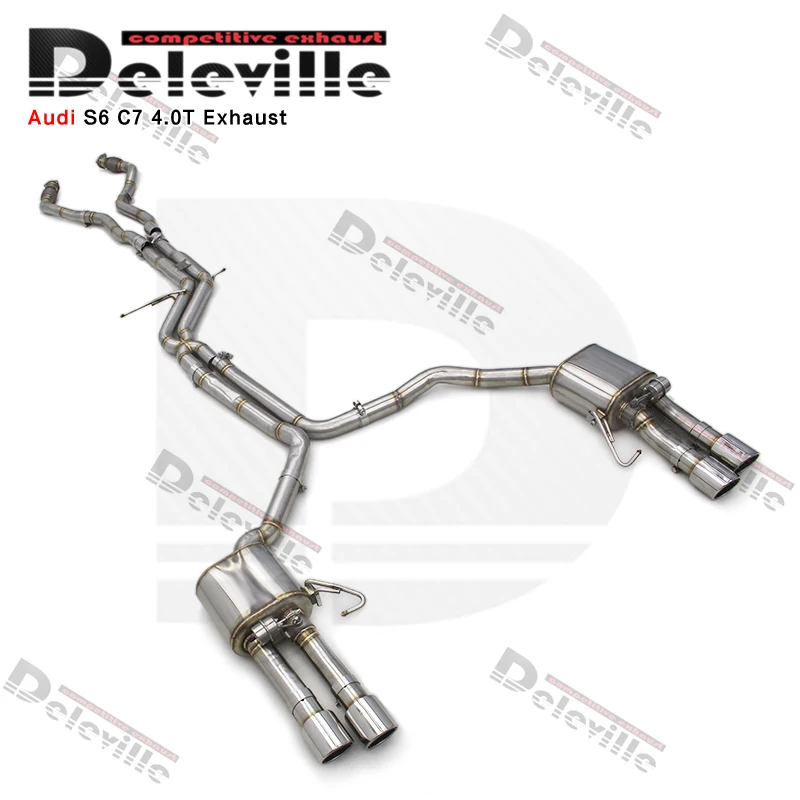 Выхлопные трубы OEM Catback для Audi S6S7 C7 4.0T 2013-2018, нержавеющая сталь, глушитель с вакуумным клапаном, хромированные серебристые наконечники (art.: 3920da469a398) - 3920da469a398