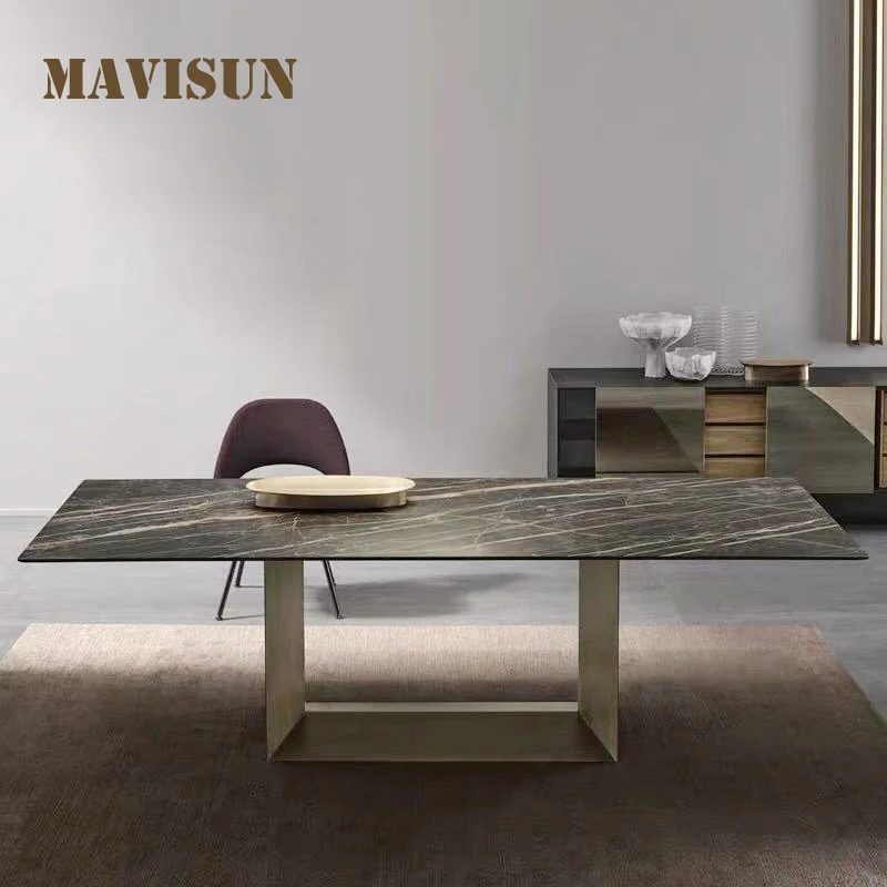 

Kitchen Slate Light Luxury Dining Table And Chair Combination Nordic Minimalist Modern Small Apartment Rectangular Table 1.4m