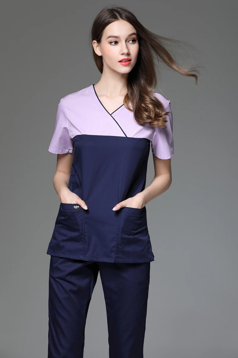 

2023 Women's Small V Neck Short Sleeve Scrub Clothes Dental Clinic And Skin Careing Working Uniforms Fancy Design Free Ship