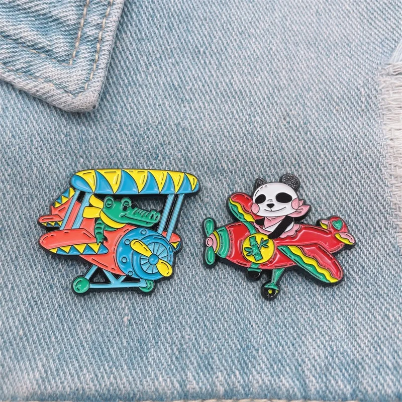 Мультяшные милые животные летающие эмалевые Броши панда крокодил сердце