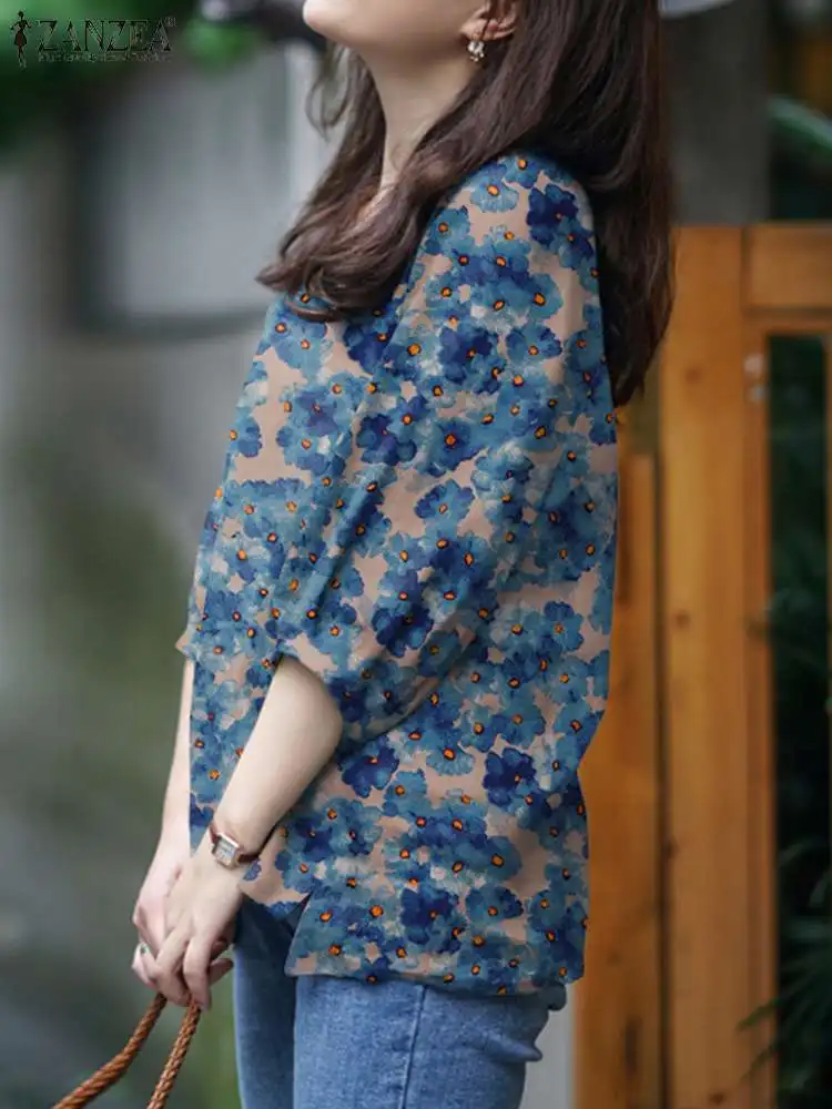 Женская богемная Весенняя рубашка ZANZEA с V-образным вырезом и рукавом 3/4