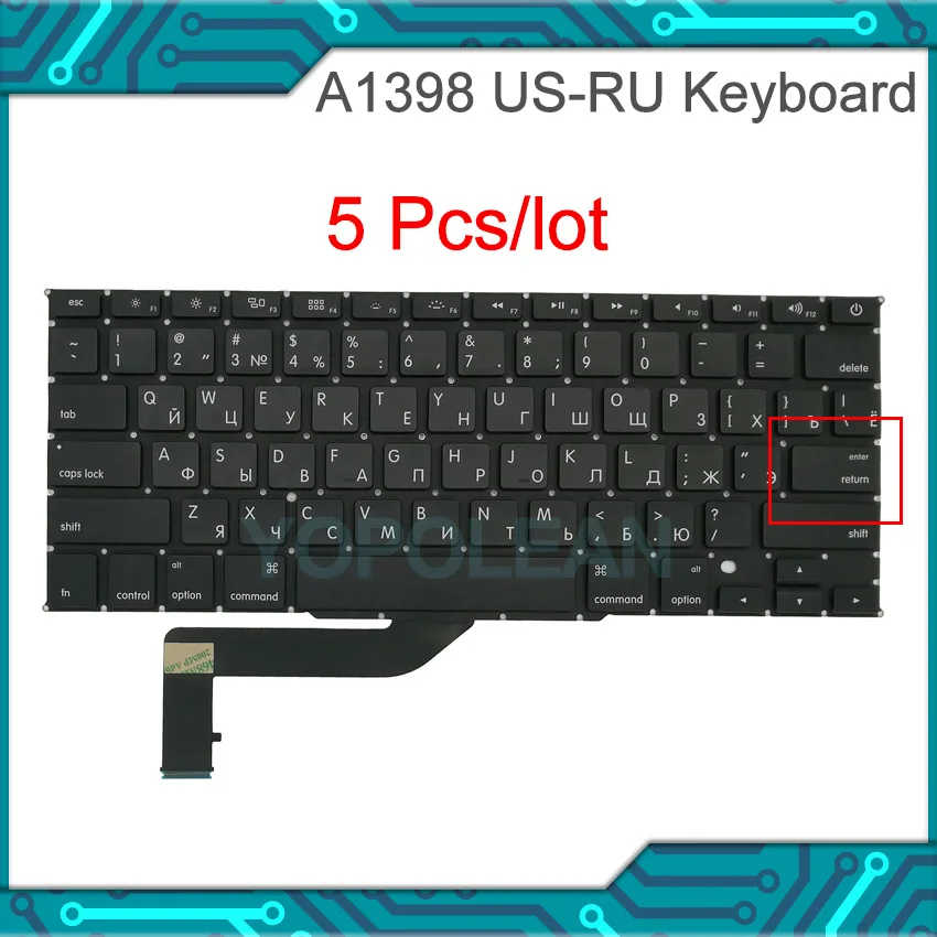 

Новая клавиатура A1398 с русской раскладкой для MacBook Pro Retina, 5 шт./лот, 15 дюймов, для России и США, 2012-2015 лет