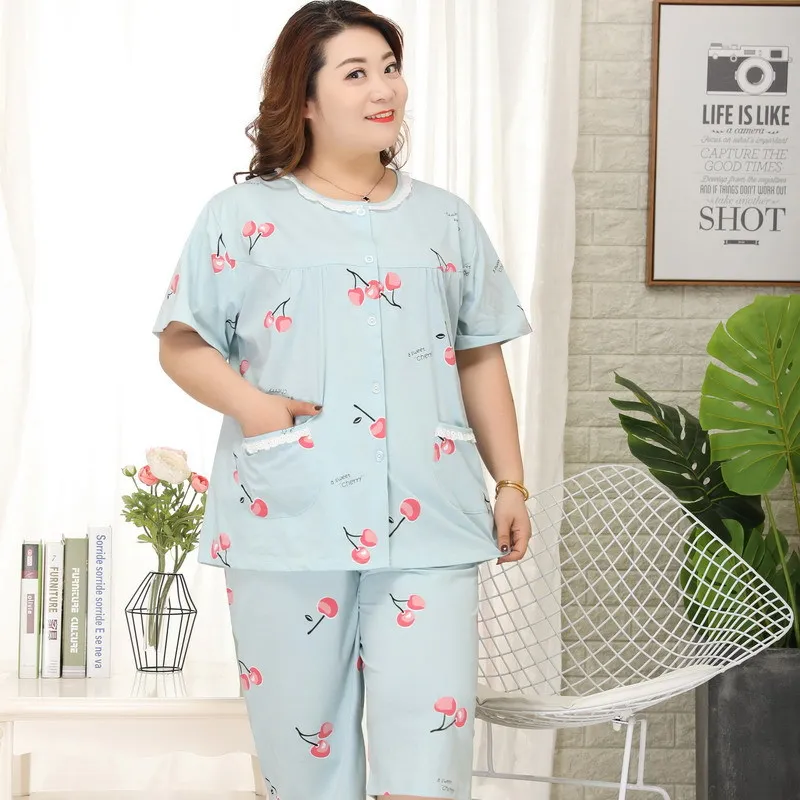 

Summer Female Cotton Homewear Pajamas Suit Lady Loose Short Sleeve And Shorts Cartoon Casual Two Piece Set Sleepwear Nightwear