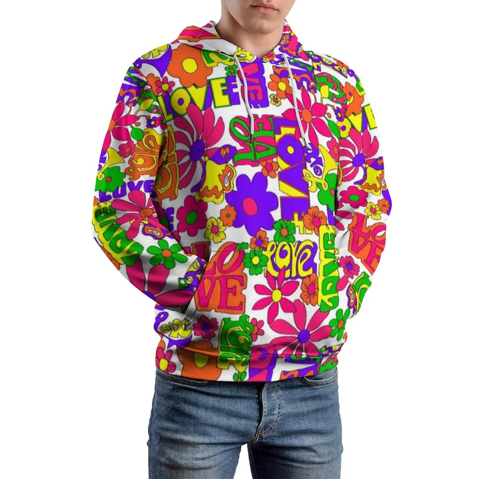 

Vintage Peace 60S Casual Hoodies Floral Print Street Wear Pullover Hoodie Long Sleeve Aesthetic Hooded Sweatshirts Plus Size