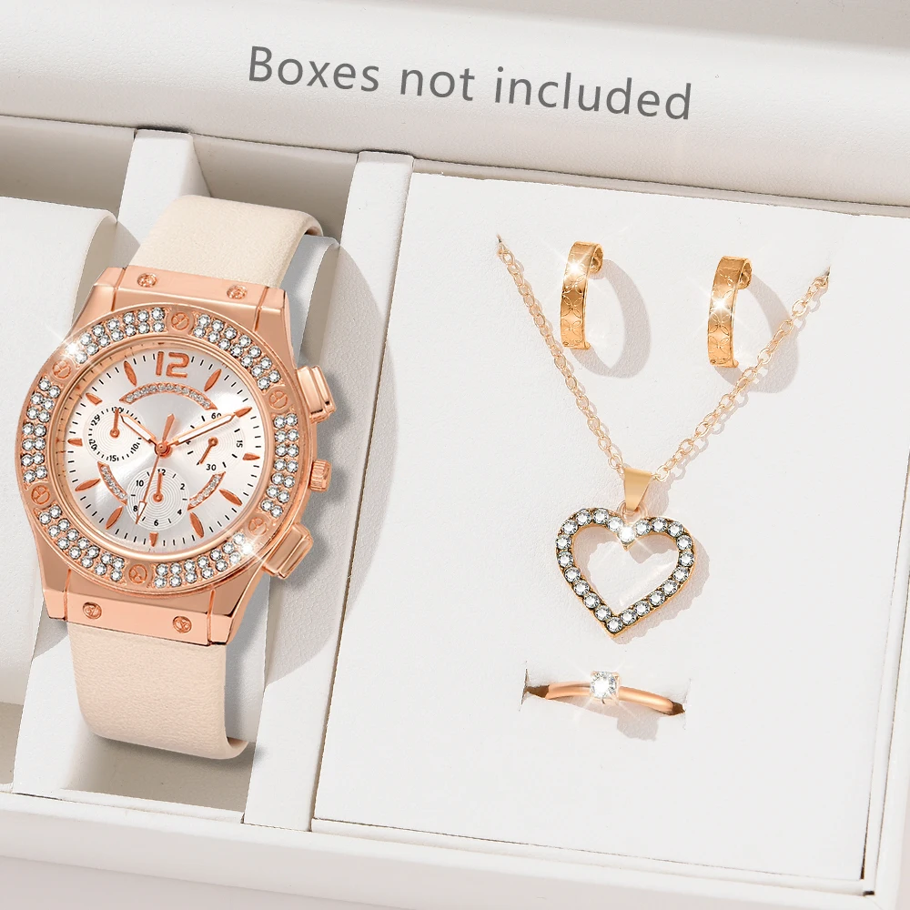 Женские кварцевые наручные часы с ремешком из ПУ кожи 5 шт