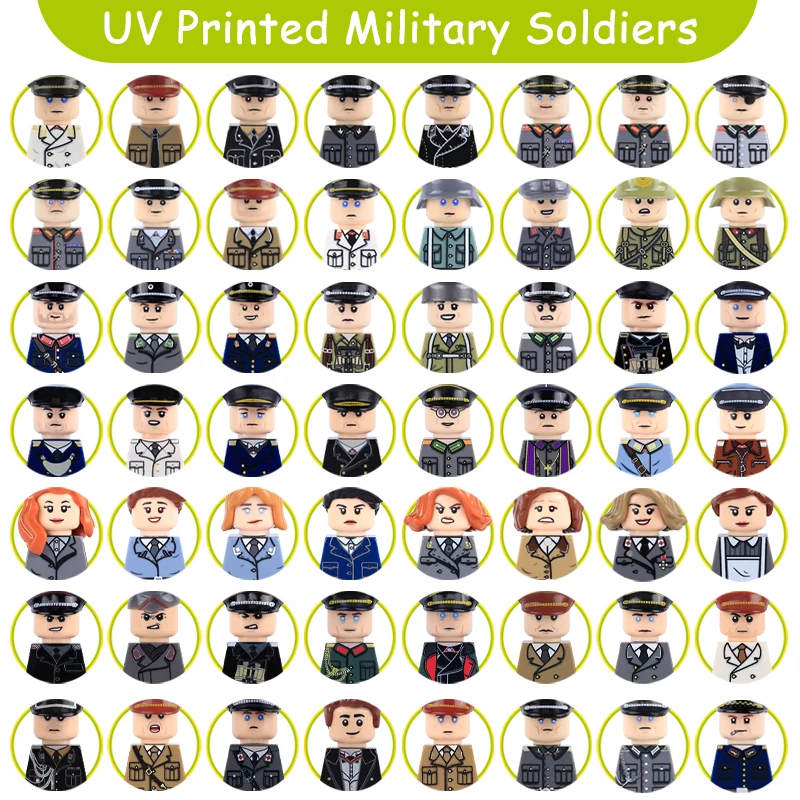 Фото Конструктор MOC: Фигурки военных, офицеров, солдат, с УФ-печатью, ВМФ, ВВС, пехота, медсестры, командиры, шлемы, флаги, кирпичики, игрушки №1
